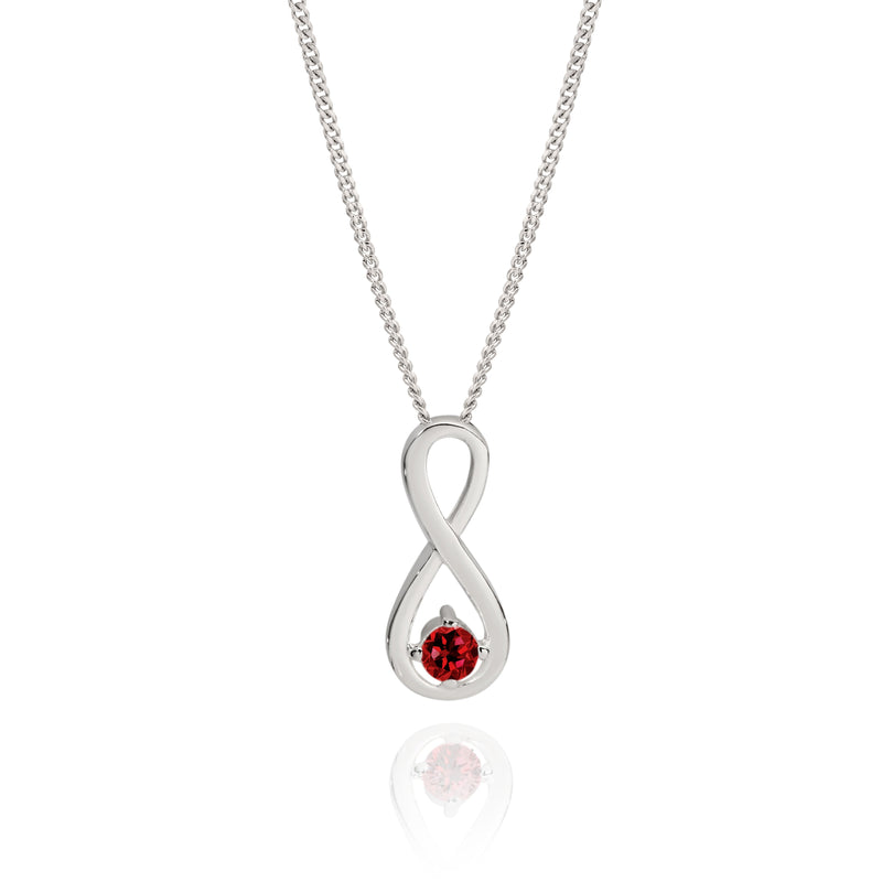 Silver Ruby Red Cubic Zirconia Infinity Pendant