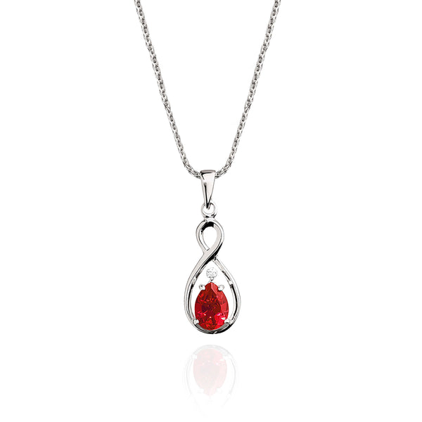 Silver Created Ruby & Diamond Pendant