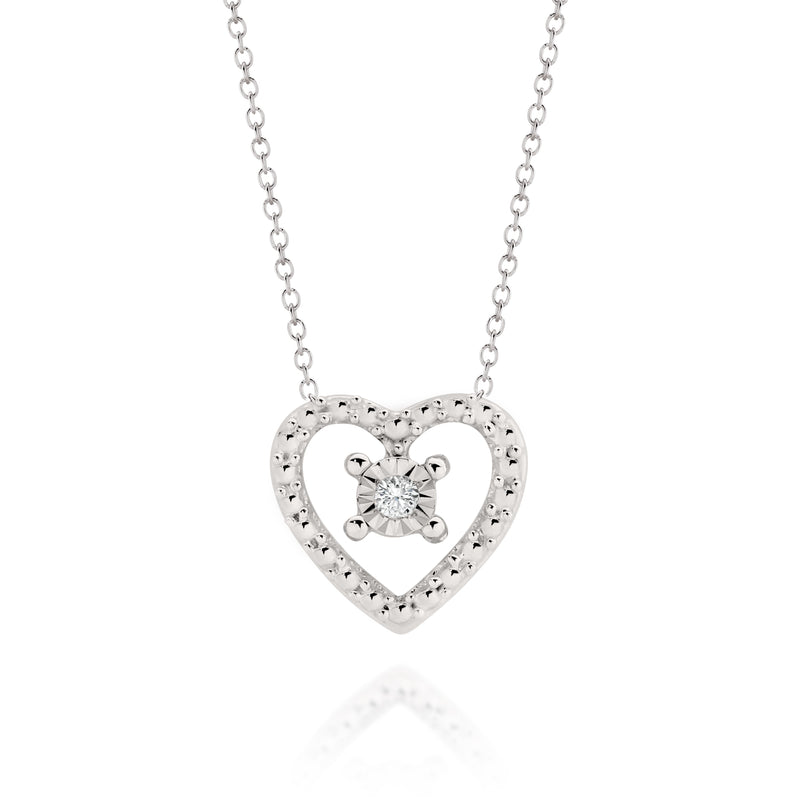 9ct White Gold Diamond Heart Pendant