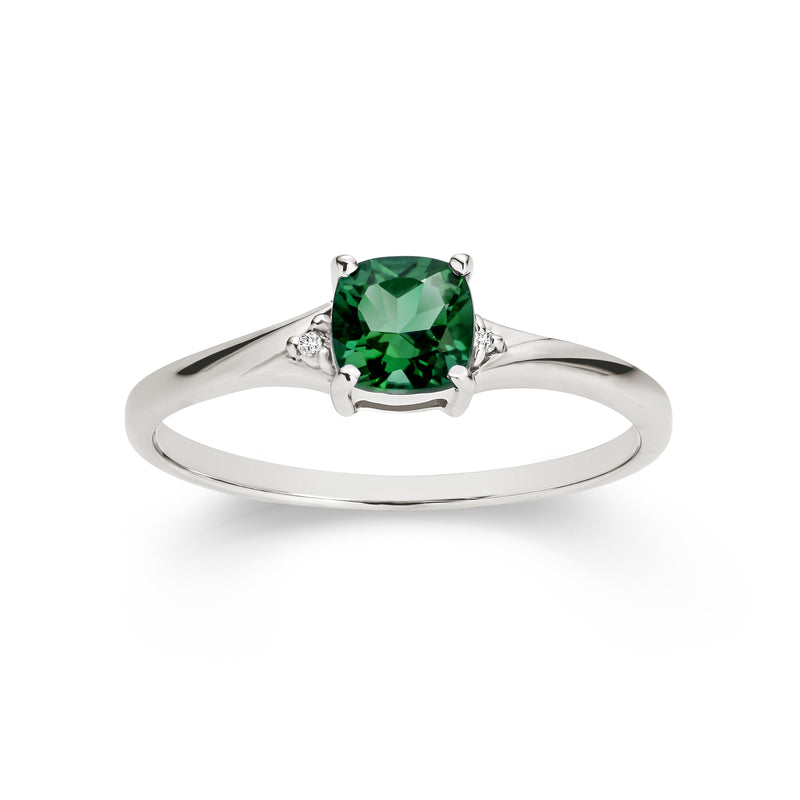 9ct White Gold Created Emerald & Diamond Ring