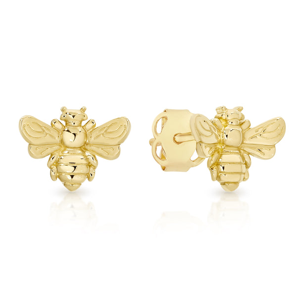 9ct Yellow Gold Tiny Bee Stud Earrings