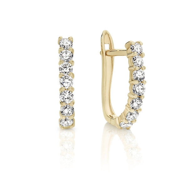 9ct Yellow Gold Cubic Zirconia Claw Set Oval Huggie Earrings