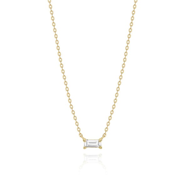 9ct Yellow Gold Emerald Cut Cubic Zirconia Necklet On 45cm Chain