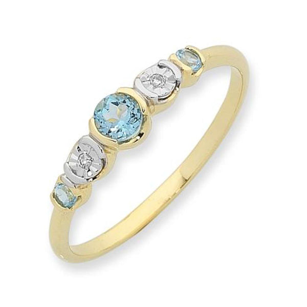 9Ct Gold Blue Topaz & Diamond Ring