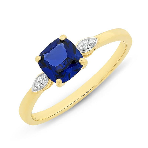 9Ct Gold Created Sapphire & Diamond Ring