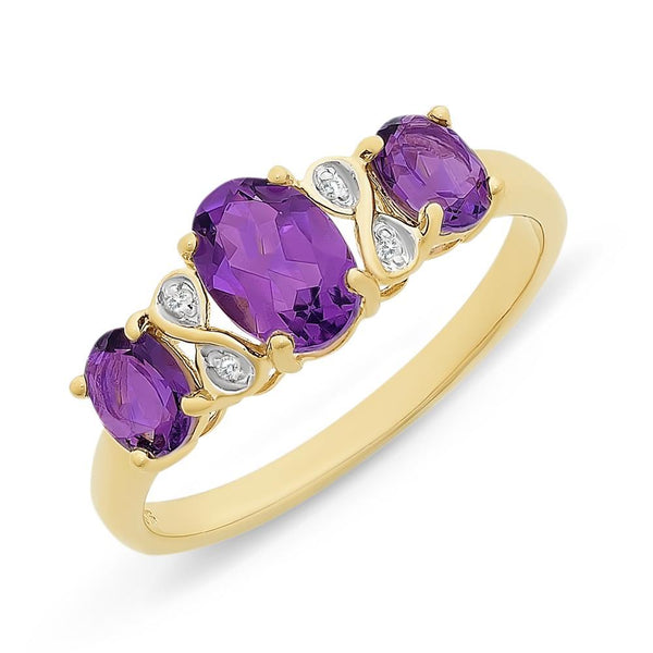 9Ct Gold Amethyst And Diamond Ring