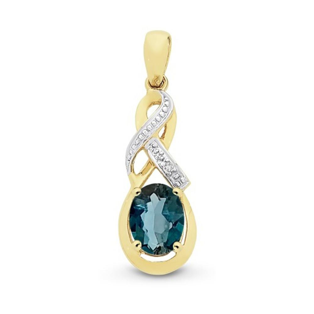 9Ct Gold London Blue Topaz & Diamond Pendant