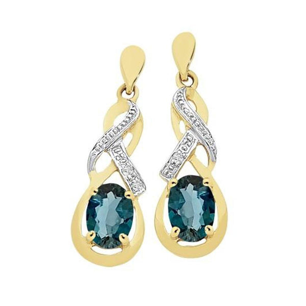 9Ct Gold London Blue Topaz & Diamond Earrings