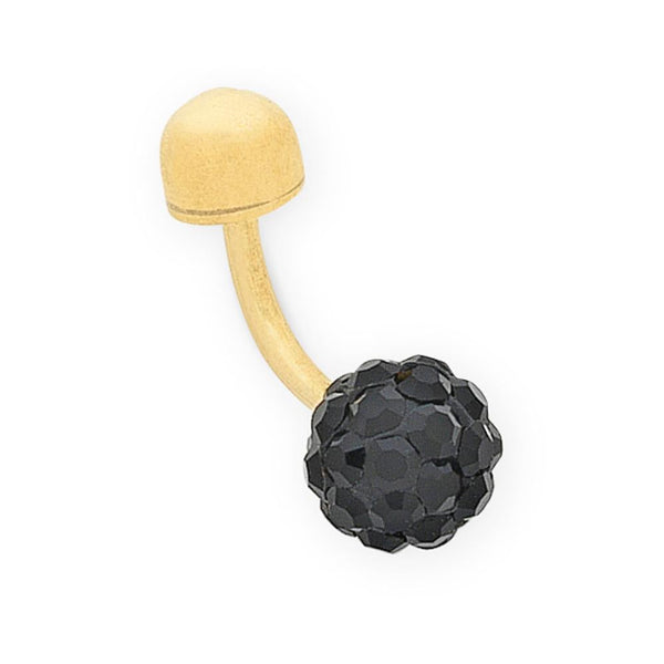 9Ct Gold Belly Bars With Black Crystals