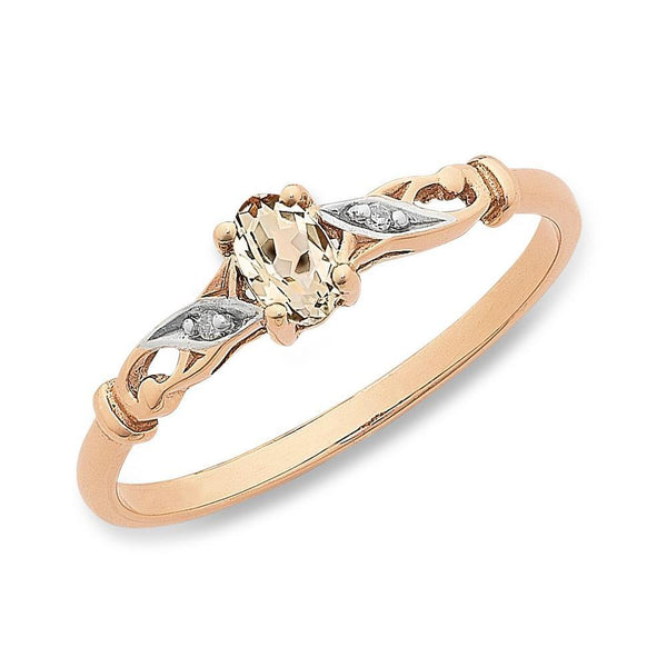 9Ct Rose Gold Morganite & Diamond Ring