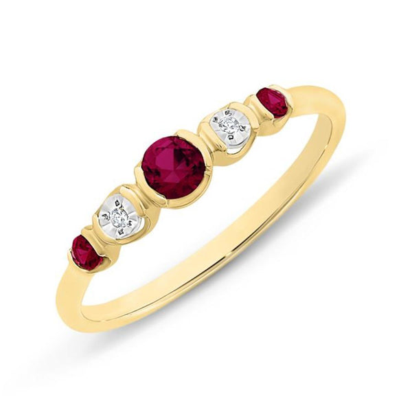 9Ct Gold Created Ruby & Diamond Ring