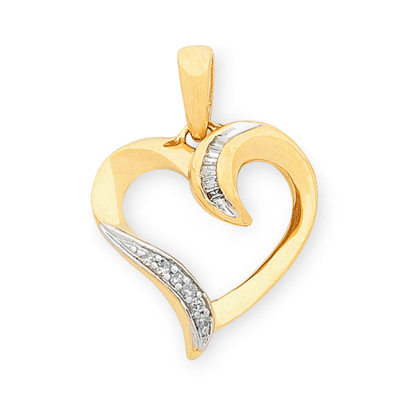 9Ct Gold Brilliant & Baguette Cut Diamond Pendant