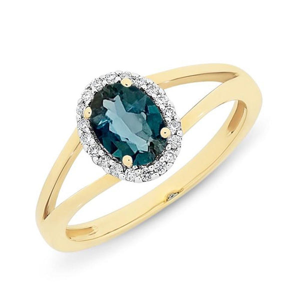 9Ct Gold London Blue Topaz & Diamond Ring