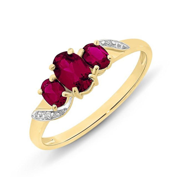 9Ct Gold Created Ruby & Diamond Ring