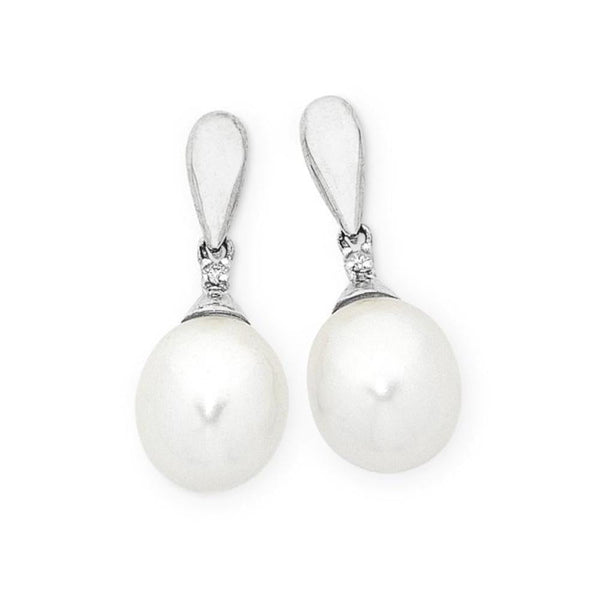 9Ct White Gold Freshwater Pearl & Diamond Earrings