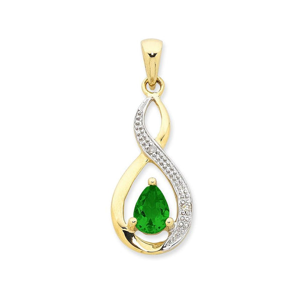 9Ct Gold Natural Emerald & Diamond Pendant