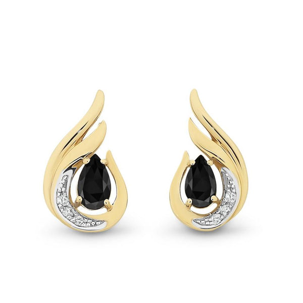 9Ct Gold Black Spinel & Diamond Earrings