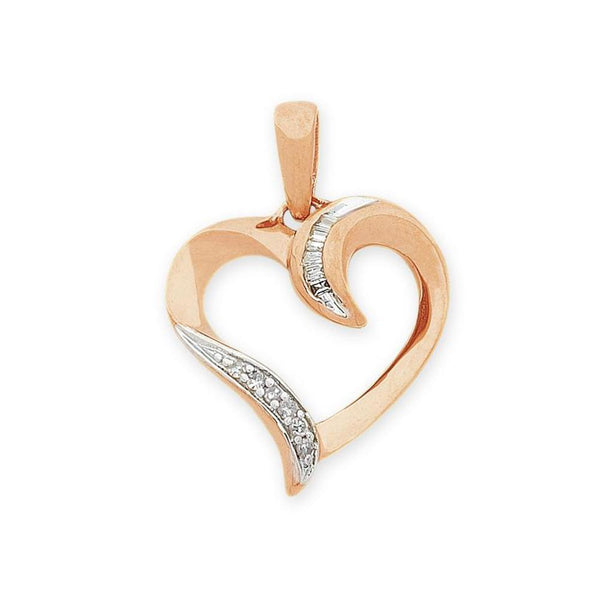 9Ct Rose Gold Brilliant & Baguette Cut Diamond Pendant