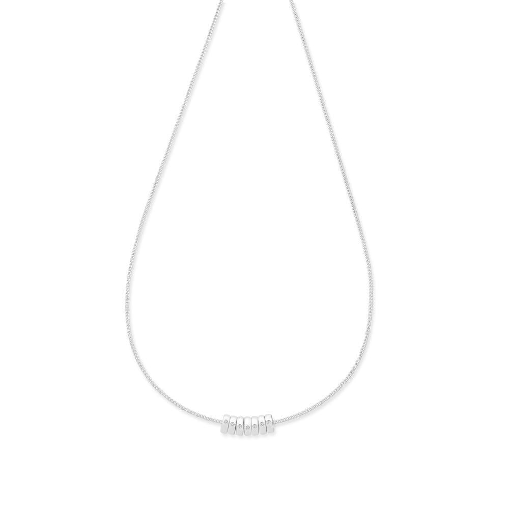 Sterling Silver Diamond Set 7 Lucky Ring Necklet