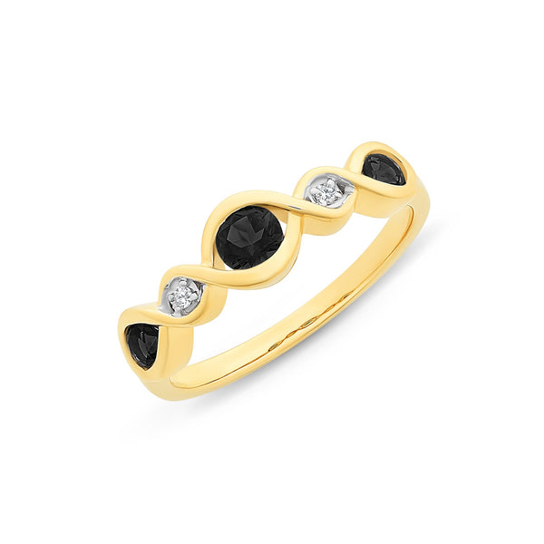9Ct Gold Natural Sapphire & Diamond Ring