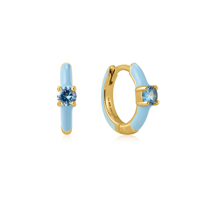 Ania Haie Powder Blue Enamel Gold Huggie Hoop Earrings