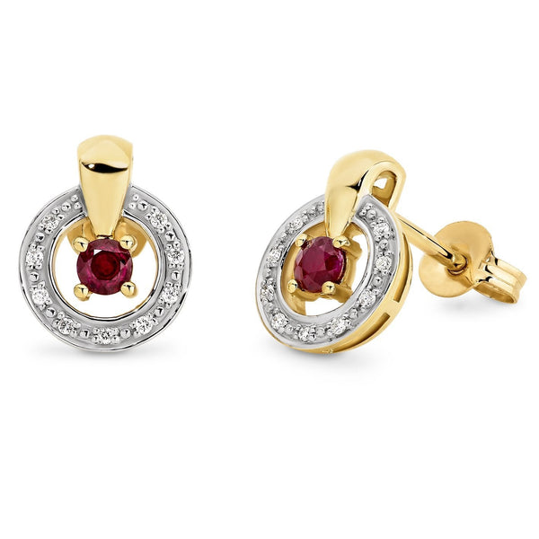 Ruby & Diamond Claw/Bead Set Stud Earrings in 9ct Yellow Gold