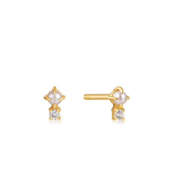 Ania Haie 14kt Gold Pearl and White Sapphire Stud Earrings