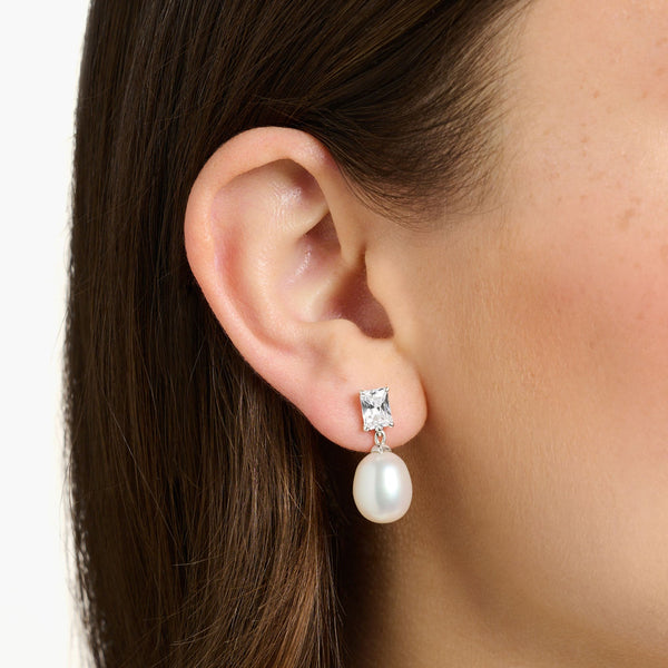 THOMAS SABO Earrings pearl with white stone silver