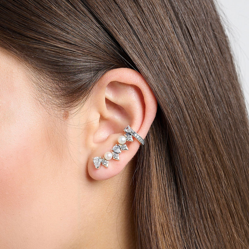 THOMAS SABO Single ear stud pearls and ice crystals silver