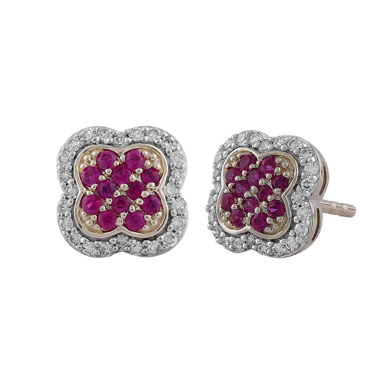Ruby Earrings with 0.14ct Diamonds in 9K Yellow Gold
