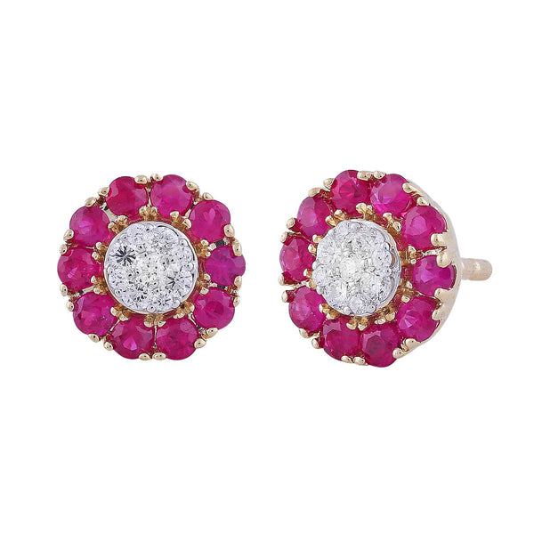 Ruby Earrings with 0.1ct Diamonds in 9K Yellow Gold