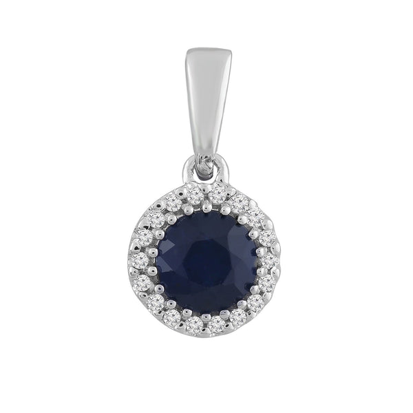 Sapphire Pendant with 0.03ct Diamond in 9K White Gold