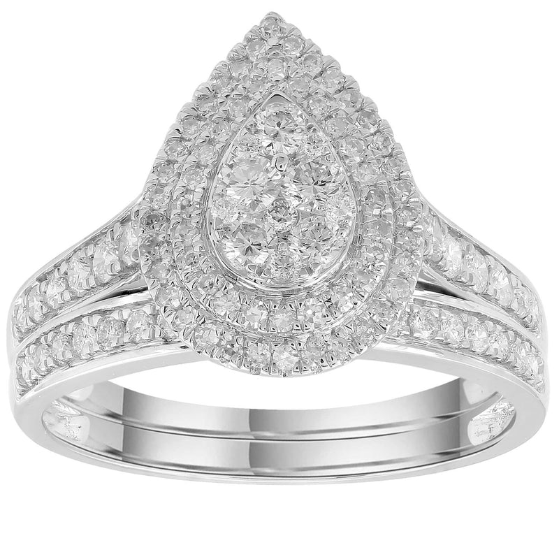 Engagement & Wedding Ring Set with 1ct Diamonds in 18K White Gold