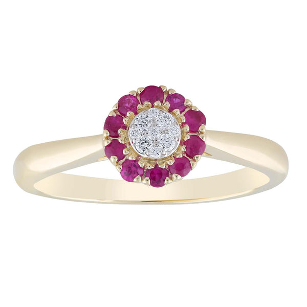 Ruby Ring with 0.05ct Diamond 9K Yellow Gold
