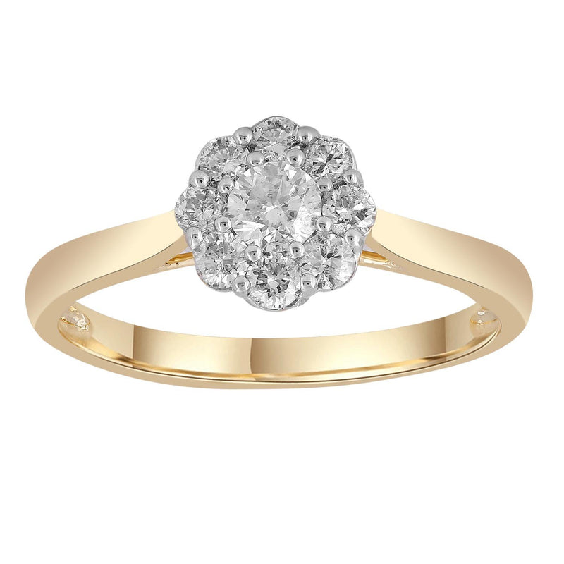 Cluster Ring with 0.5ct Diamonds in 9K Yellow Gold