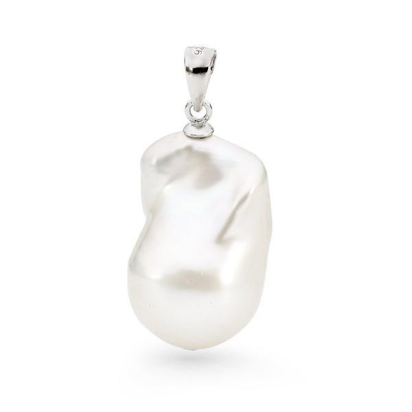 Sterling Silver 12mm White Baroque Freshwater Pearl Pendant
