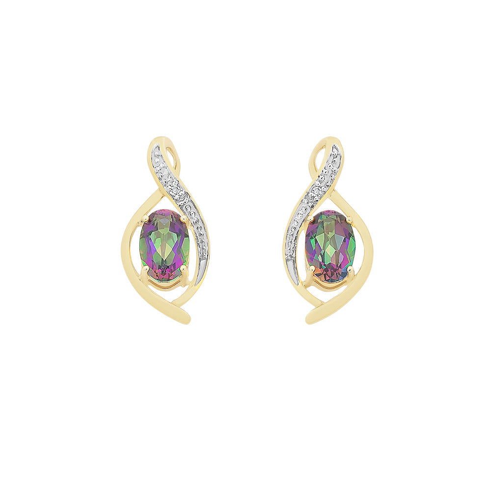 9ct Yellow Gold Mystic Topaz & Diamond Stud Earrings M3011