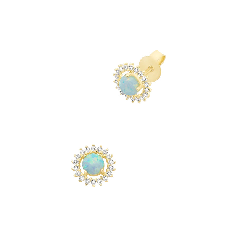 9ct Gold Created Opal & Cubic Zirconia Stud Earrings