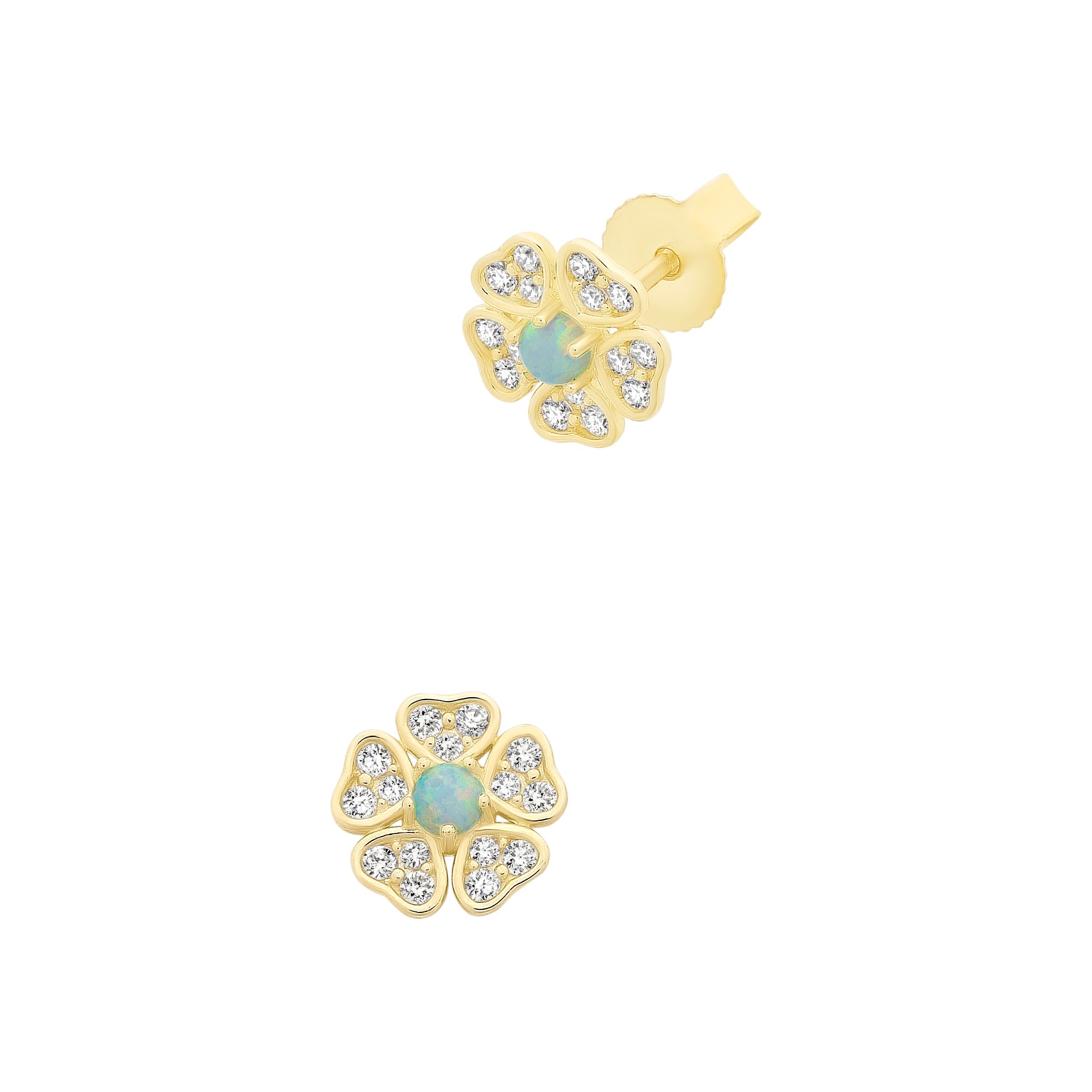 9ct Gold Created Opal & Cubic Zirconia Stud Earrings M3073