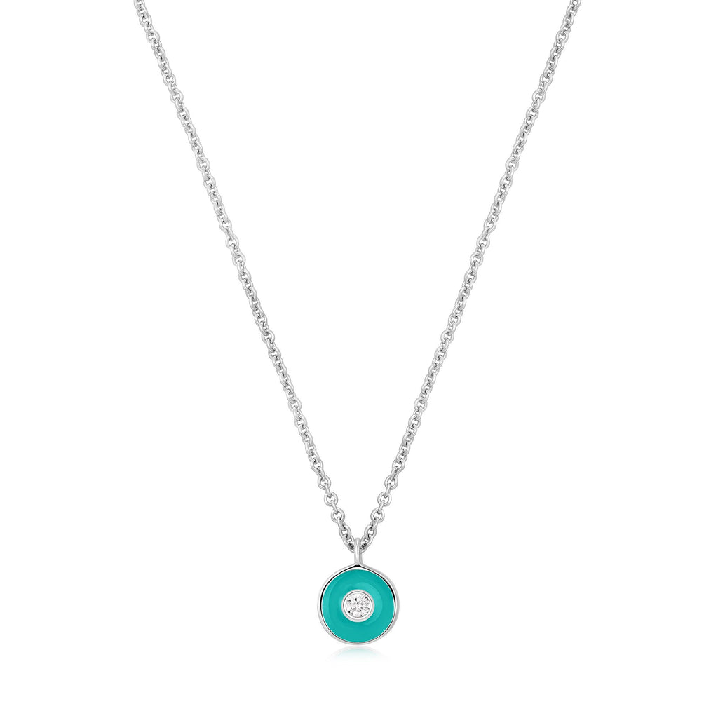 Ania Haie Teal Enamel Disc Silver Necklace