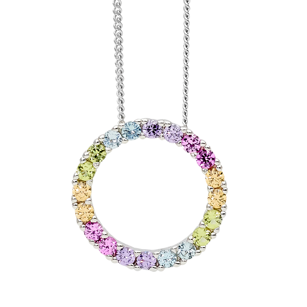 Sterling Silver Multicoloured Cubic Zirconia Pendant On Chain