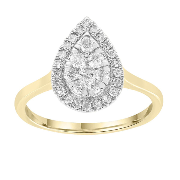 Pear Ring with 0.5ct Diamonds in 9K Yellow Gold