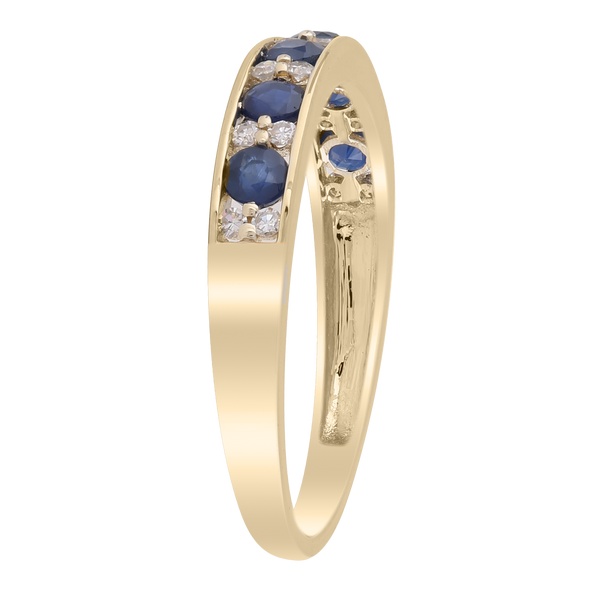 Sapphire Band Ring with 0.1ct Diamonds in 9K Yellow Gold