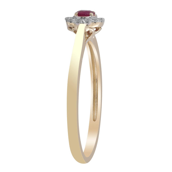 Ruby Ring with 0.05ct Diamonds in 9K Yellow Gold