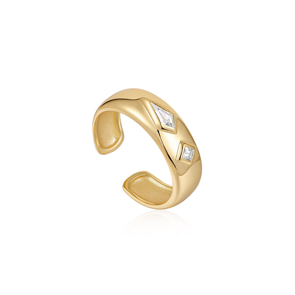 Ania Haie Gold Sparkle Emblem Thick Band Ring