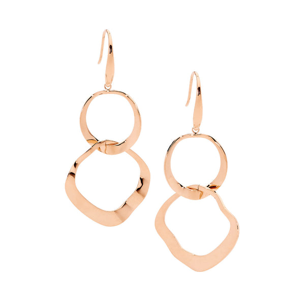 Stainless Steel Double Wave Open Circle Earrings with Rose Gold IP Plating 