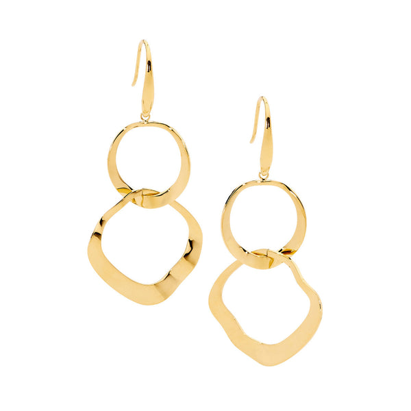 Stainless Steel Double Wave Open Circle Earrings with Gold IP Plating 