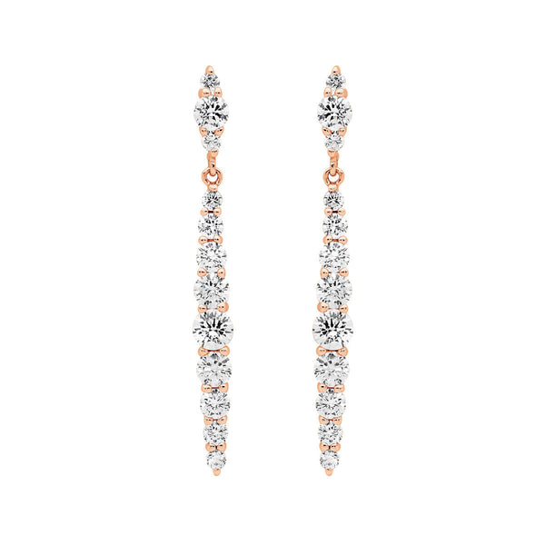 Sterling Silver Gradual Cubic Zirconia Drop Earrings with Rose Gold Plating 