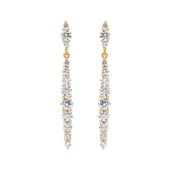 Sterling Silver Gradual Cubic Zirconia Drop Earrings with Gold Plating 