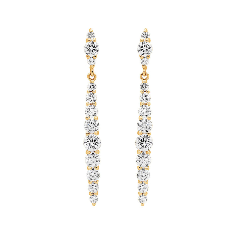 Sterling Silver Gradual Cubic Zirconia Drop Earrings with Gold Plating 
